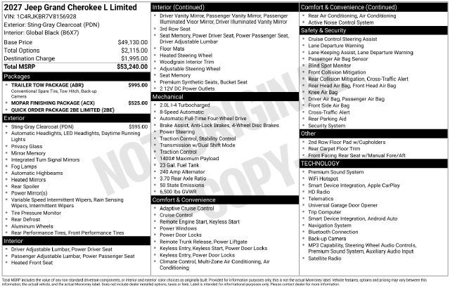 2027 Jeep Grand Cherokee GRAND CHEROKEE L LIMITED 4X4