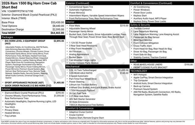 2026 RAM Ram 1500 RAM 1500 BIG HORN CREW CAB 4X4 5'7' BOX