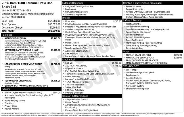 2026 RAM Ram 1500 RAM 1500 LARAMIE CREW CAB 4X4 5'7' BOX