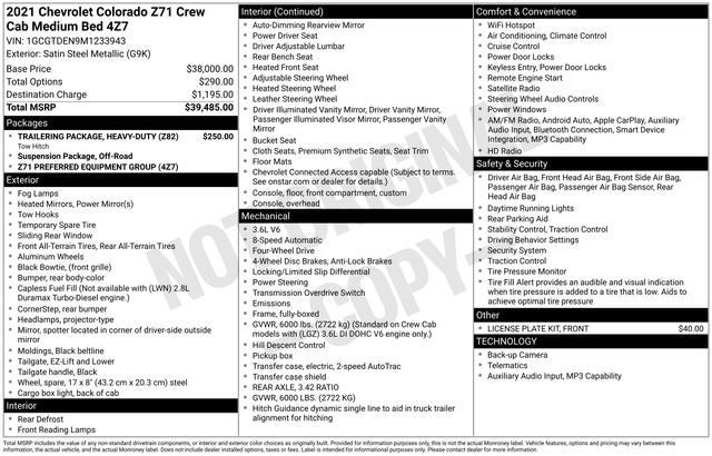 2021 Chevrolet Colorado 4WD Crew Cab Short Box Z71