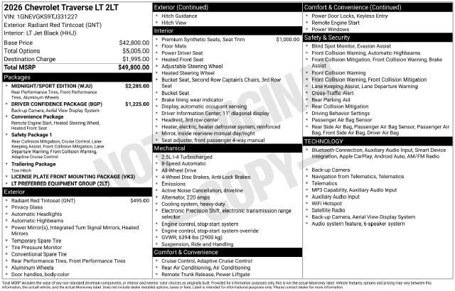 2026 Chevrolet Traverse AWD LT