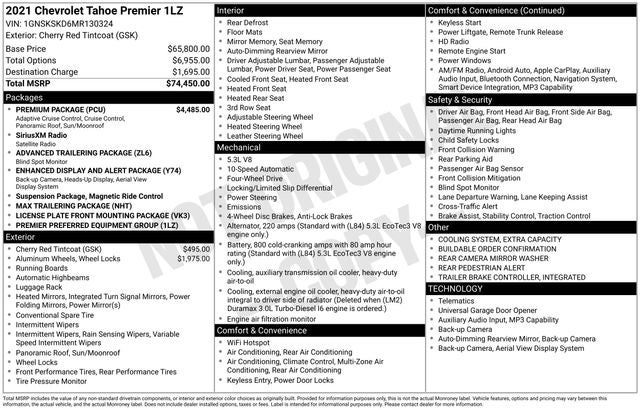 2021 Chevrolet Tahoe 4WD Premier