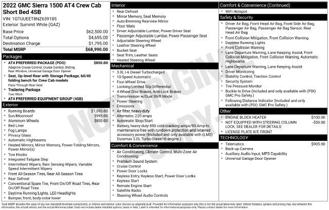 2022 GMC Sierra 1500 4WD Crew Cab Short Box AT4