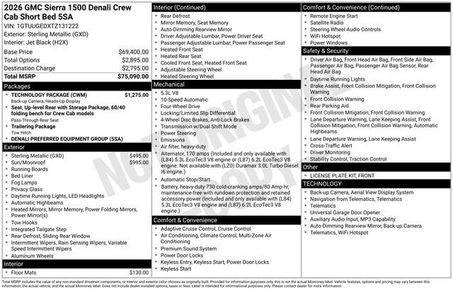 2026 GMC Sierra 1500 Crew Cab, Short Bed, Denali, 4WD