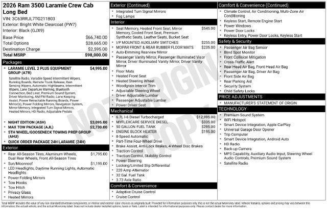 2026 RAM 3500 Laramie Crew Cab 4x4 8' Box