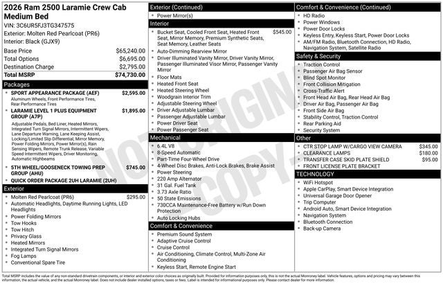 2026 RAM Ram 2500 RAM 2500 LARAMIE CREW CAB 4X4 6'4' BOX